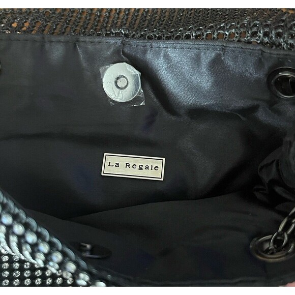 Le‎ Regale Bag Evening Purse Long Shoulder Strap Crystal Rhinestone Mesh Black - Picture 8 of 8